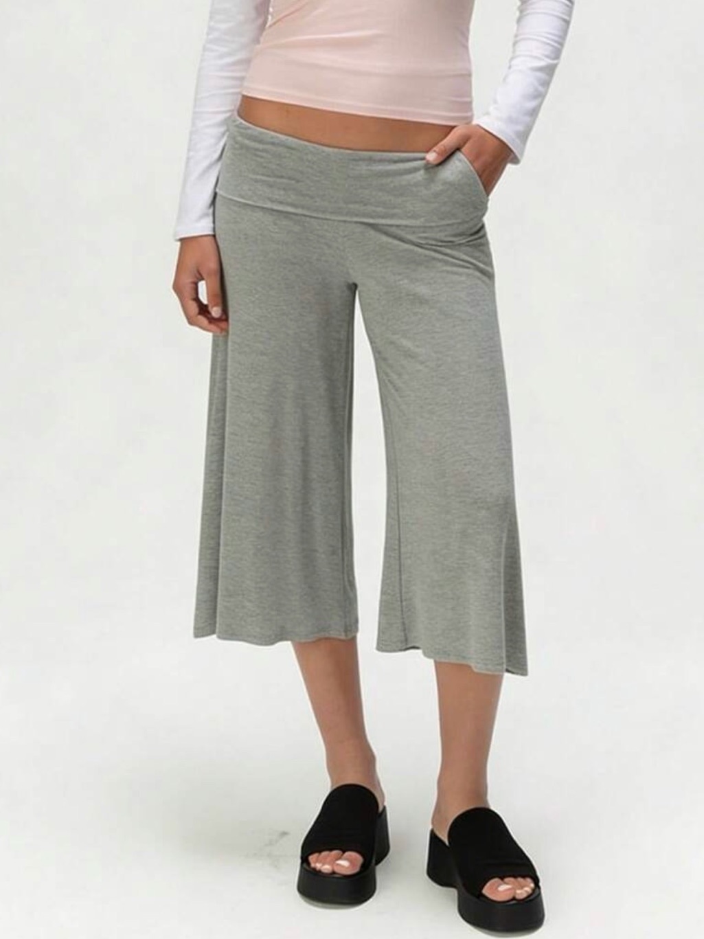 Wide-Leg Cropped Lounge Pants In Light Heather Gray